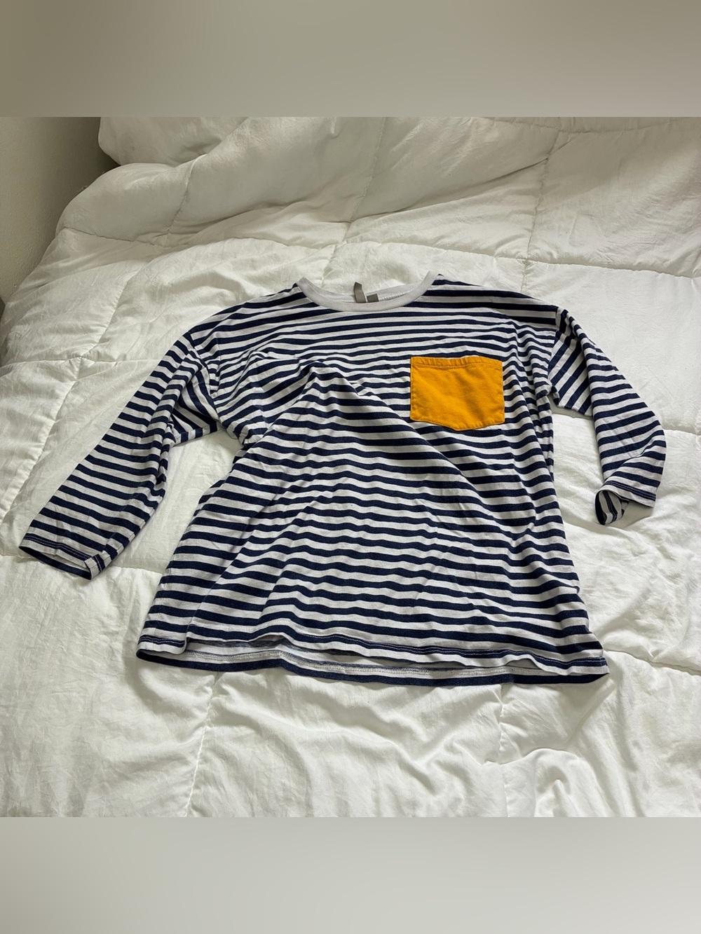 ASOS Striped Long Sleeve T-Shirt with Yellow Pocket